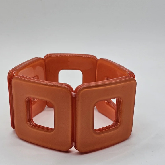 Resin Orange Block Bangle Stretchy Bracelet 60's/70's Vibe - Picture 1 of 7